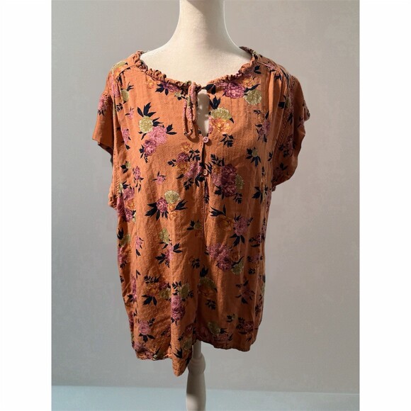 Buffalo David Bitton Tops - Buffalo David Bitton Blouse Womens XL Pink Floral Tie-Neck Flutter Sleeve